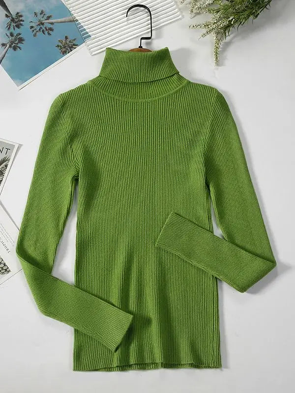 Korean Fashion Turtleneck Women Autumn Winter Pullover Sweater Basic Solid Casual Slim Stretch Ribbed Knitted Top Woman Sweaters-Dollar Bargains Online Shopping Australia