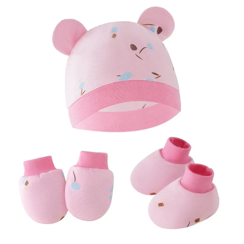 3pcs/set Cotton Newborn Cap with Anti Scratch Mittens and Foot Cover Infant Warm Headwear Baby Gloves with Socks Set-Dollar Bargains Online Shopping Australia