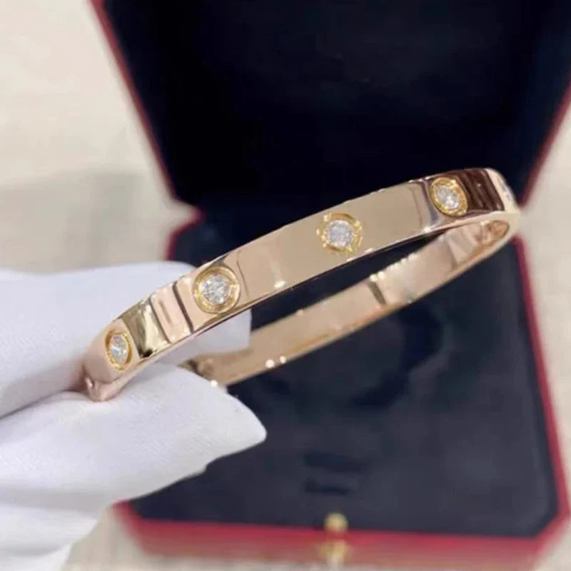 Golden Titanium Steel Non-Fade Bracelet Female Plain Ring Zircon Bracelet Light Luxury Niche Bracelet-Dollar Bargains Online Shopping Australia