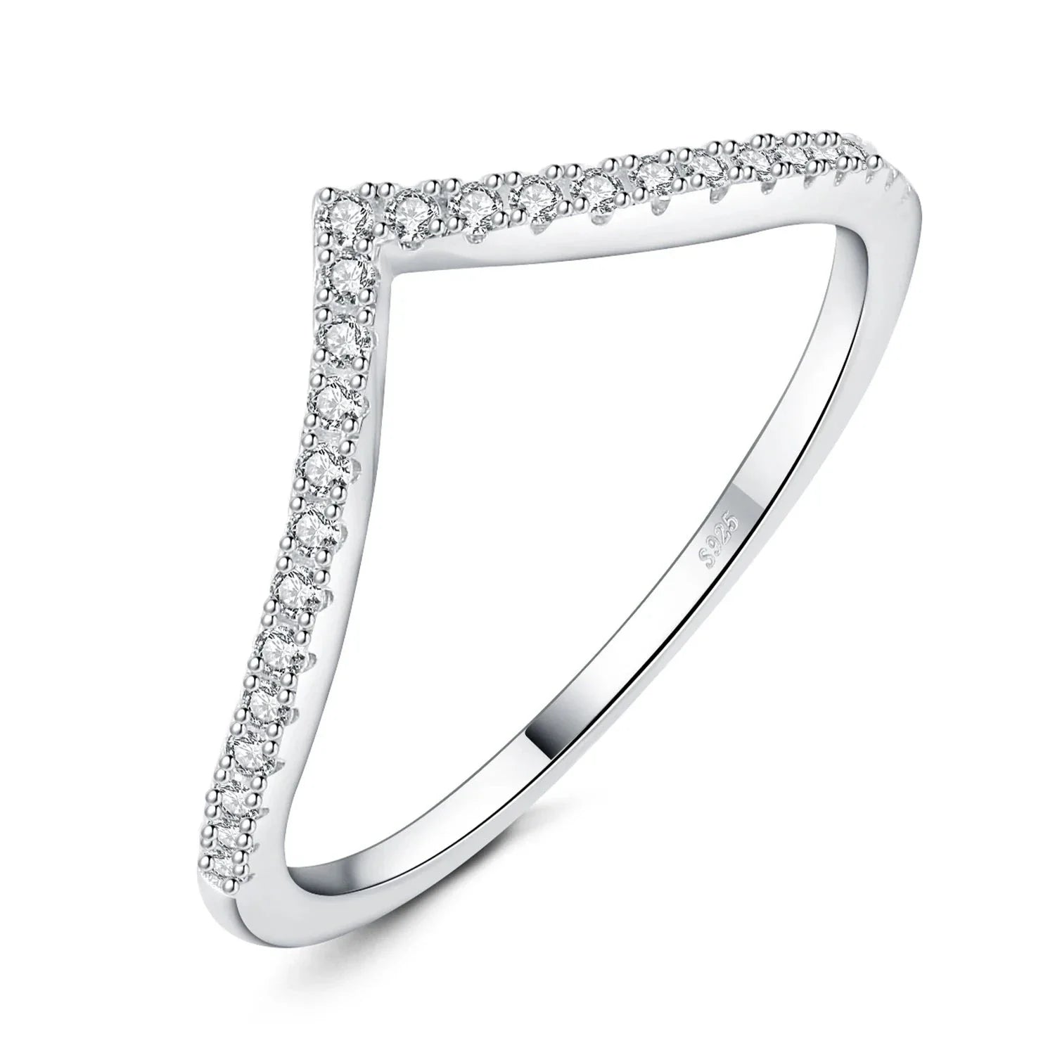 Moissanite D Color Round Cut 925 Sterling Silver V Shape Stackable Wedding Ring for Woman Yellow Rose Gold Plated