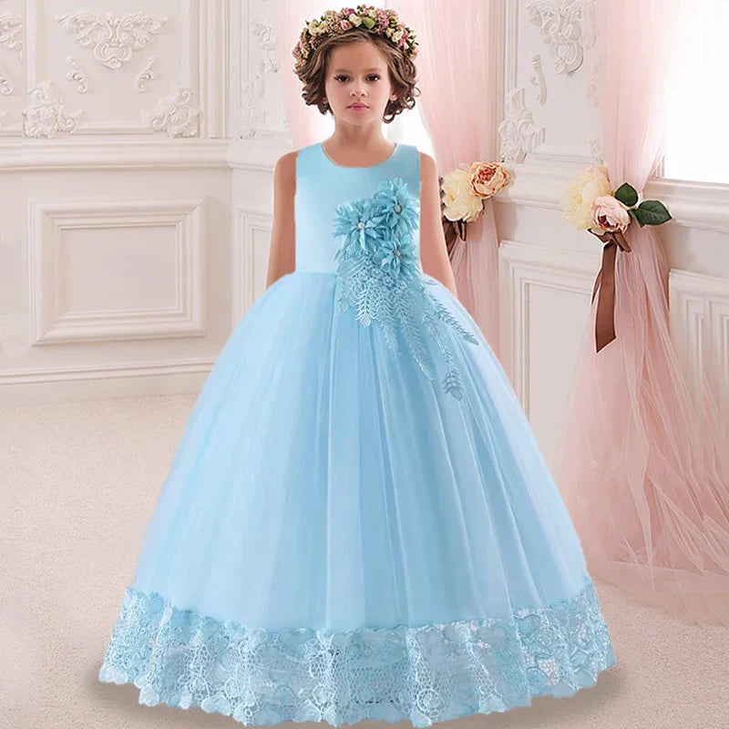 Girls' Long Lace Prom Dress Kids Princess Ball Gown For Weddings, Parties (Sleeveless, Sizes 4-14Y) Girls' Long Lace Prom Dress Kids Princess Ball Gown For Weddings, Parties (Sleeveless, Sizes 4-14Y)