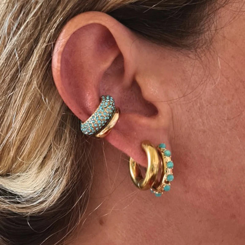 Multicolor CZ Crystal Ear Cuff Stackable C Shaped Ear Clips No Pierced Cartilage Earring for Women Earcuffs