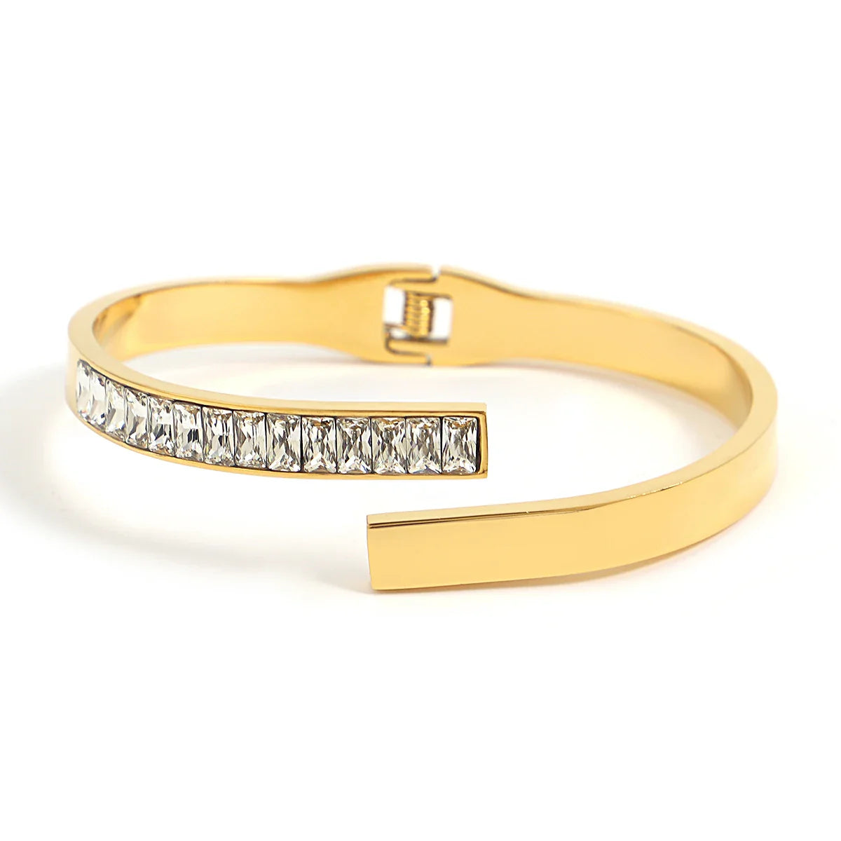 Chic Green Zircon Stainless Steel Bangle Bracelets for Women Charm Texture Simple Gold Color Accessories-Dollar Bargains Online Shopping Australia