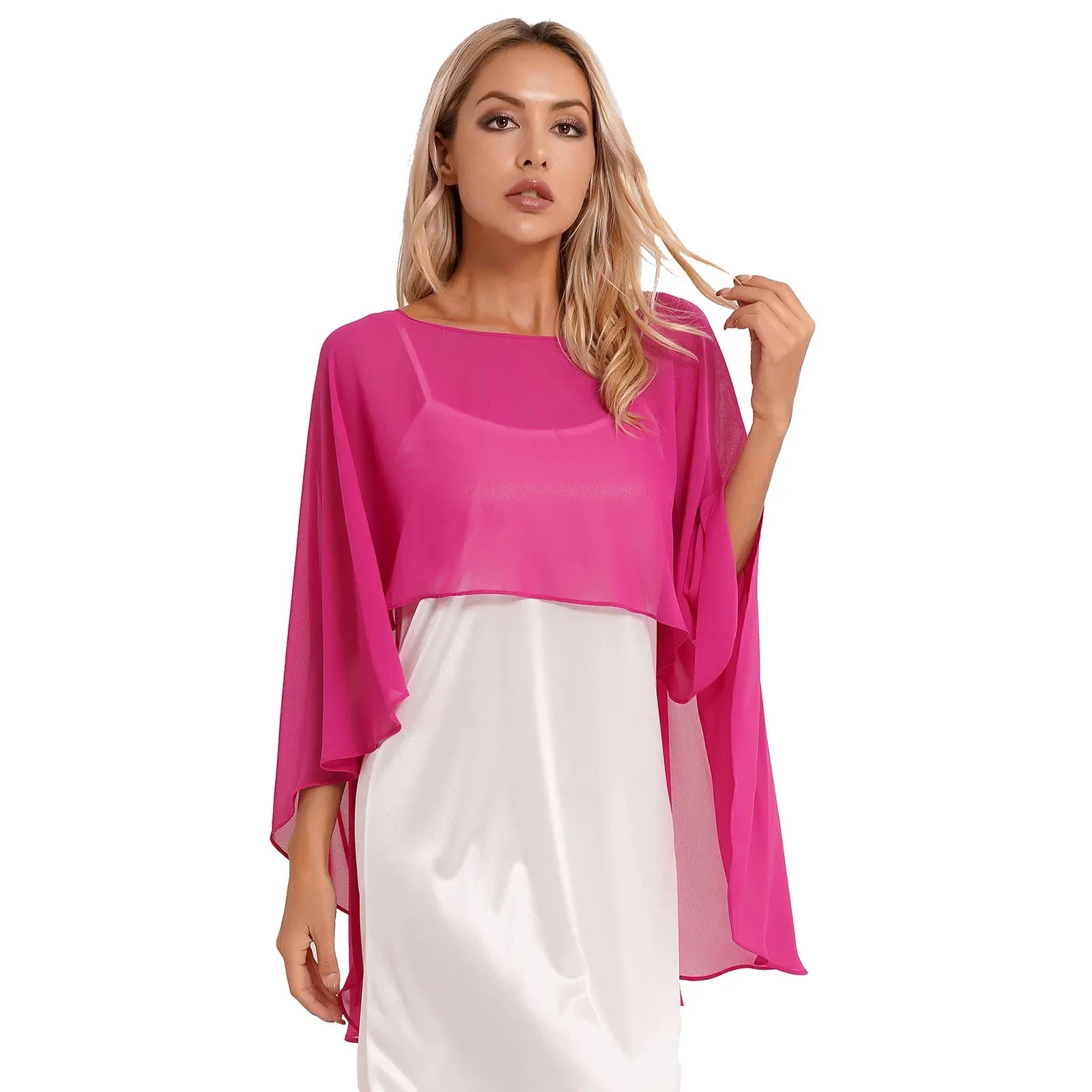 Women Chiffon Solid Pullover Capes Shawl Hi-low Hem Thin Soft Shrug Ponchos for Wedding Bridal Bridesmaid Evening Party Dress-Dollar Bargains Online Shopping Australia