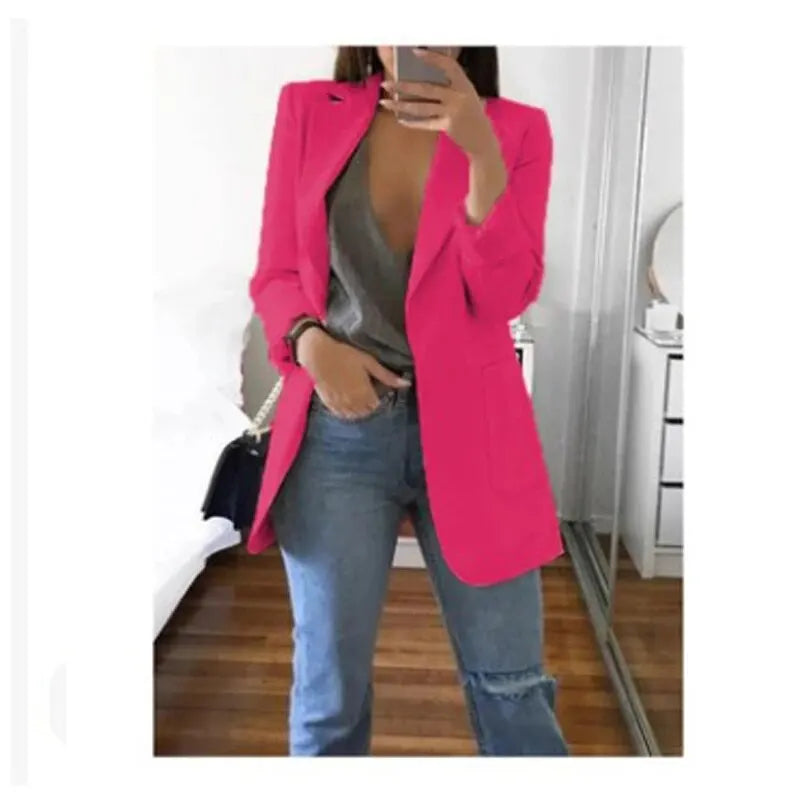 Plus Size Blazer Women Clothing Casual Cardigan Autumn Winter Overcoat Solid Large Topcoat Lapel Jacket Grace Fashion Outer Wear