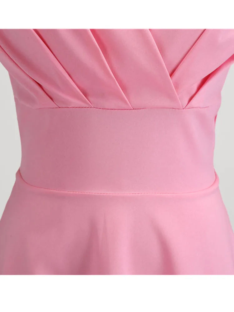 Summer Dress Women V Neck Vintage Robe Elegant Retro pin up Party Office Midi Dresses-Dollar Bargains Online Shopping Australia