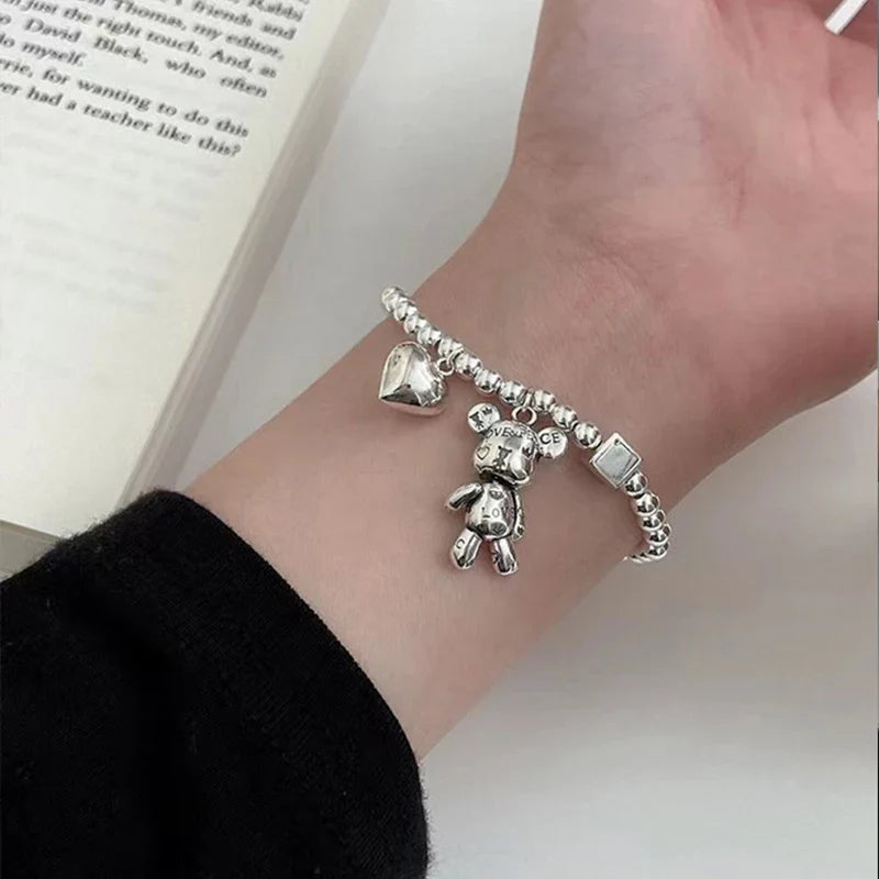 Fashion Cute Hip Hop Bear Pendant Necklace for Men & Women Punk Wind Titanium Steel Sweater Chain Jewelry Set Lovers Gift-Dollar Bargains Online Shopping Australia