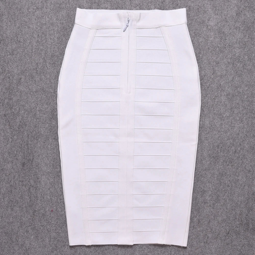 Pencil Knitted Skirts White Women Classic Vintage Elastic Thick Skirts Bodycon Birthday Skirts