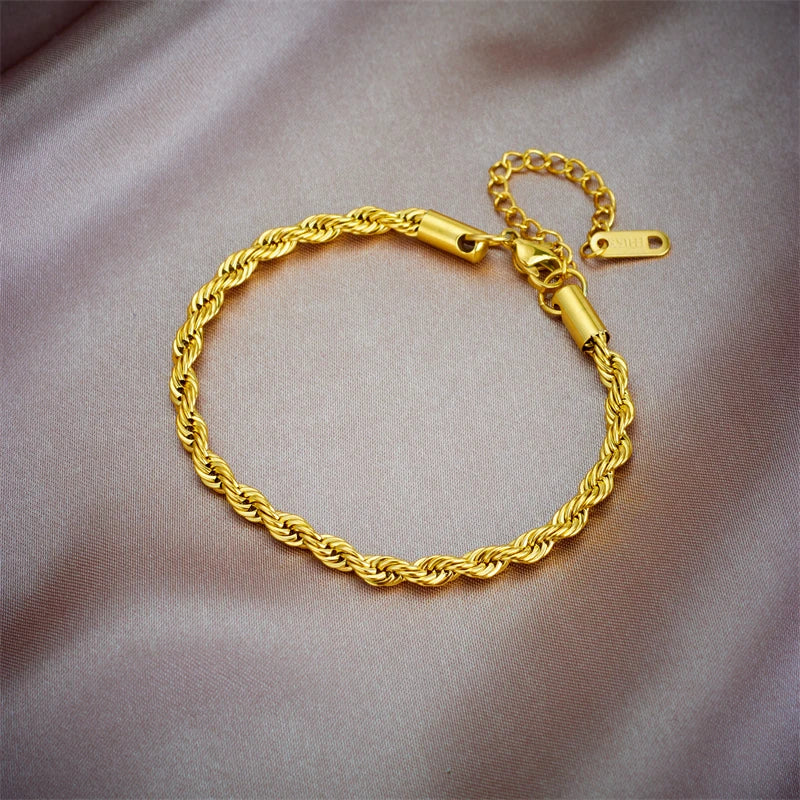 DIEYURO 316L Stainless Steel Gold Color Chain Necklace Bracelets For Women Girl Fashion Non-fading Lady Jewelry Set Accessories-Dollar Bargains Online Shopping Australia