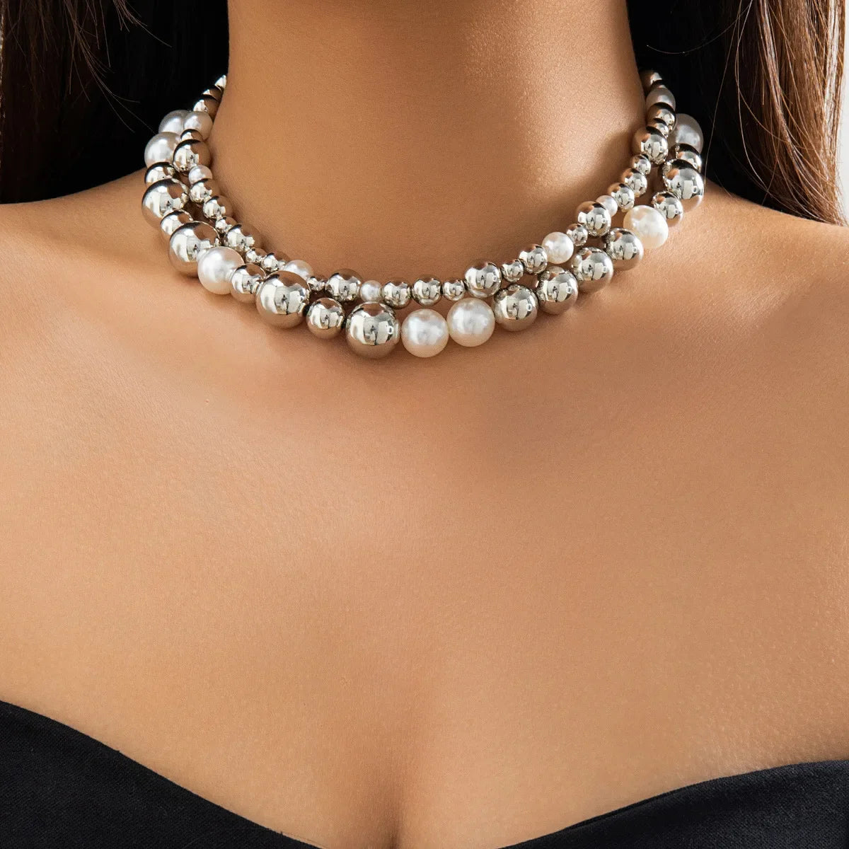 Ball Beaded Chain and Heart Pendant Necklace for Women Trendy Choker Collar on the Neck Fashion Jewelry-Dollar Bargains Online Shopping Australia