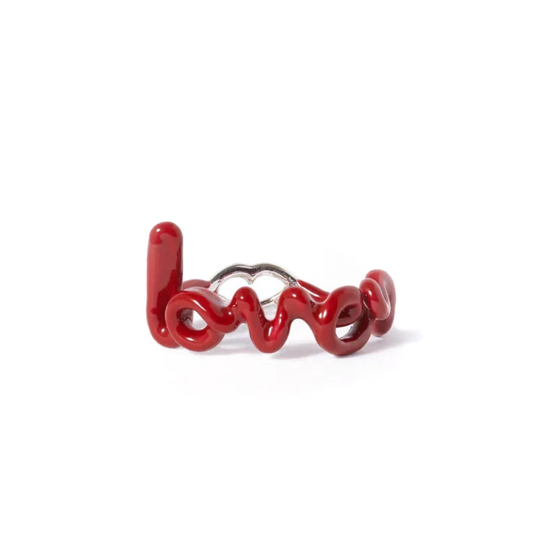 CANNER Red LOVE Letter Rings For Women Charming Colors Enamel Dripping Oil Rings For Lovers Ins Valentine's Day Anillos Jewelry-Dollar Bargains Online Shopping Australia