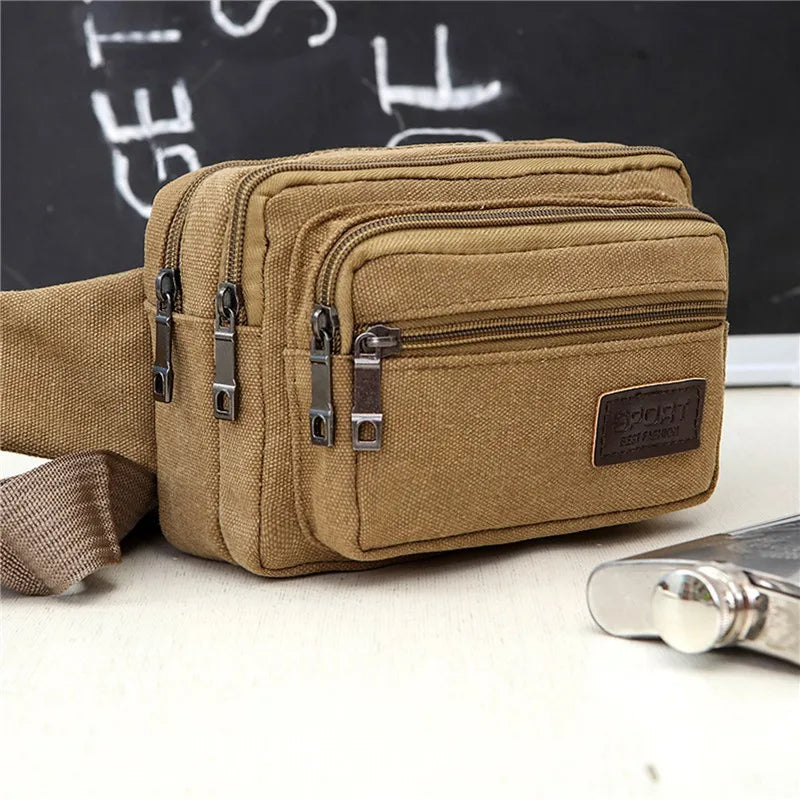 Canvas Waist Bag Outdoor Sports Multifunctional Male Waist Pack High Quality Durable High-capacity Bags Portable Phone Purse