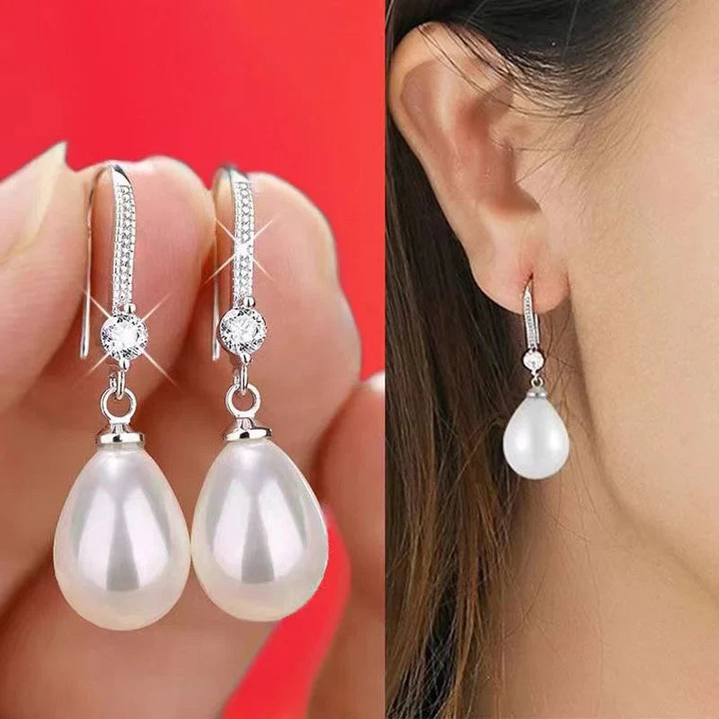 Women's Water Drop Imitation Pearl Earrings Round Oval Wedding Jewelry Birthday Gifts