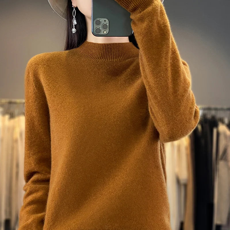 Wool Sweater Women's Loose Half Turtleneck Pullover Simple Top-Dollar Bargains Online Shopping Australia