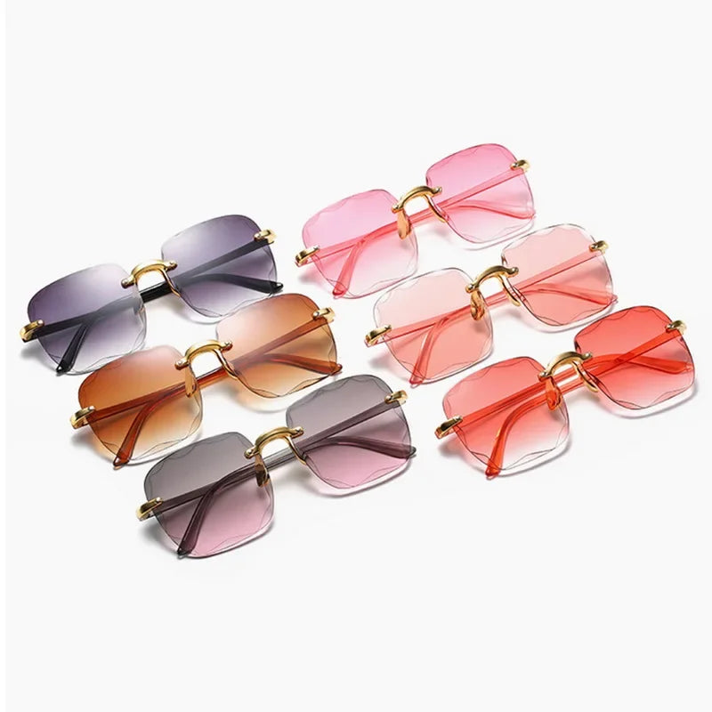Square Sunglasses Woman Fashion Gradient Mirror Frameless Sun Glasses Female Classic Vintage Oversized Rimless