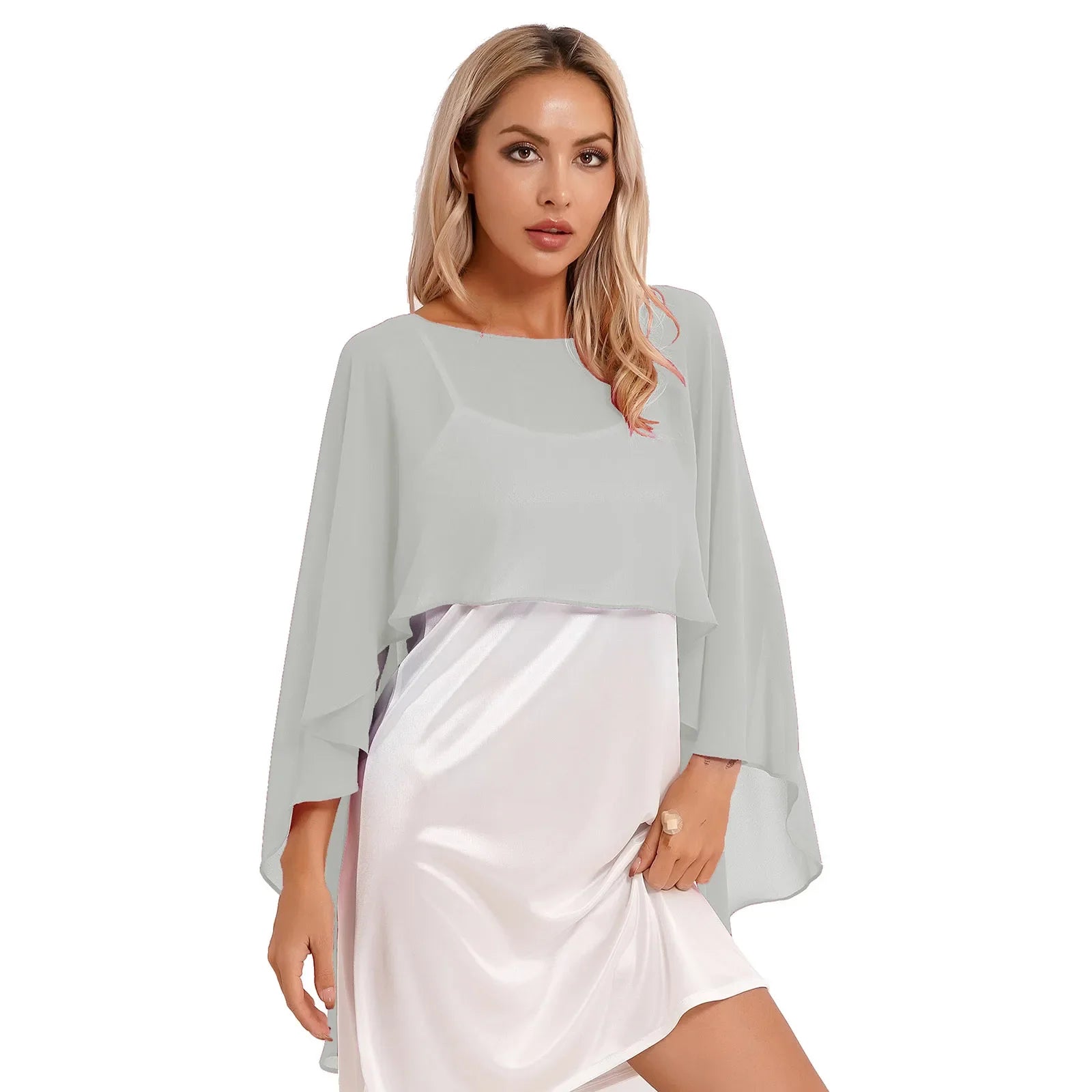 Women Chiffon Solid Pullover Capes Shawl Hi-low Hem Thin Soft Shrug Ponchos for Wedding Bridal Bridesmaid Evening Party Dress-Dollar Bargains Online Shopping Australia