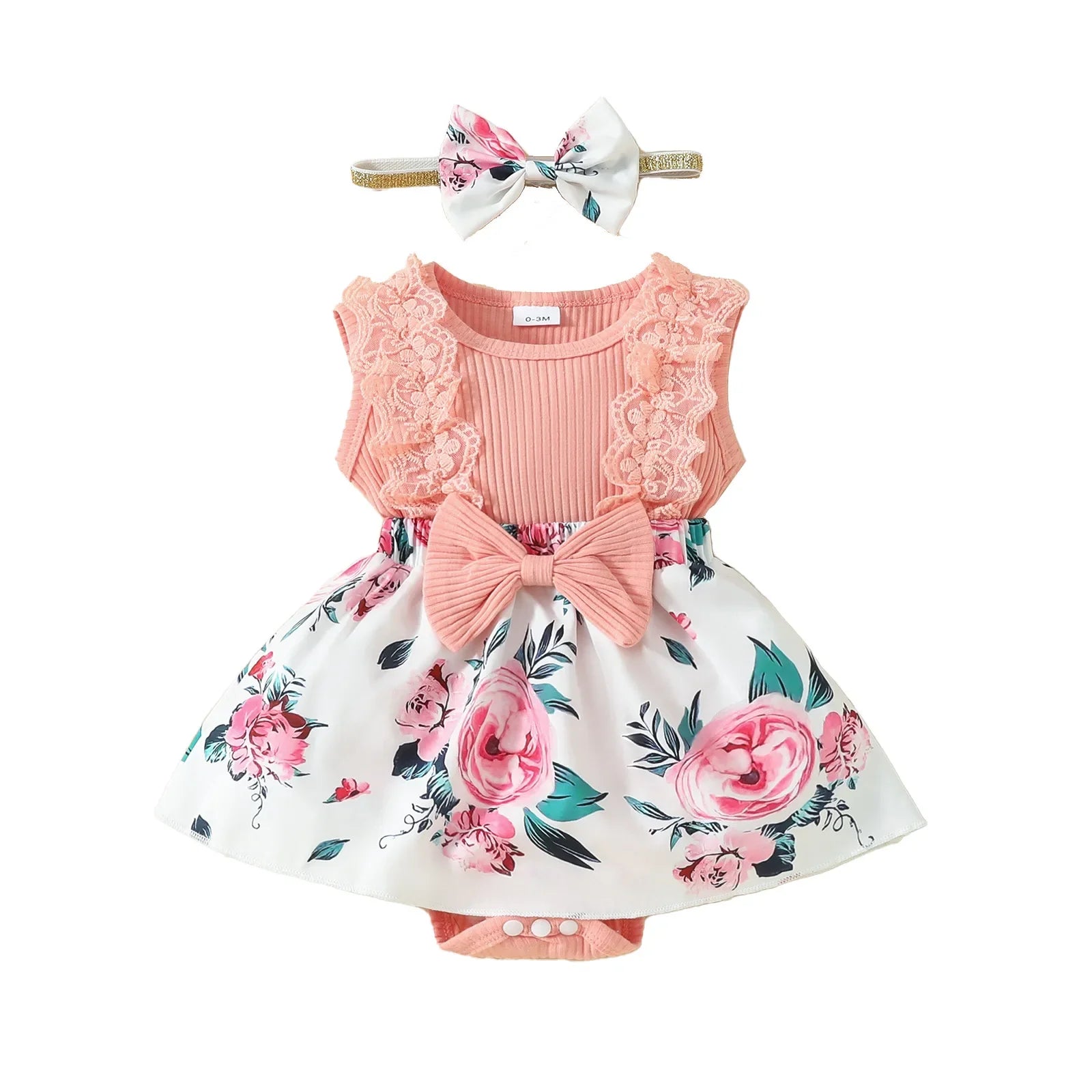 2024 Newborn Baby Girl Dress Sleeveless Lace Triangle Sweetheart 0-1 Year Old Baby Flower Bow Dress Headband-Dollar Bargains Online Shopping Australia