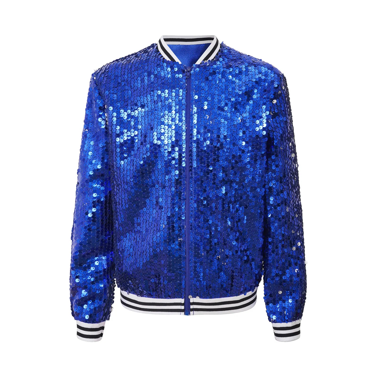 Kids Girls Shiny Sequins Jacket Baseball Coat Long Sleeve Front Zip Up Striped Trim Outerwear Jazz Modern Dancing Party Jackets-Dollar Bargains Online Shopping Australia