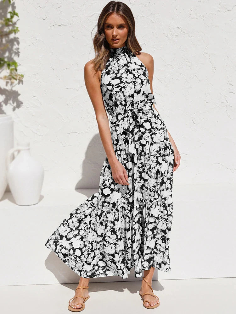 Summer Long Dress Polka Dot Casual Dresses Black Sexy Halter Strapless Sundress-Dollar Bargains Online Shopping Australia
