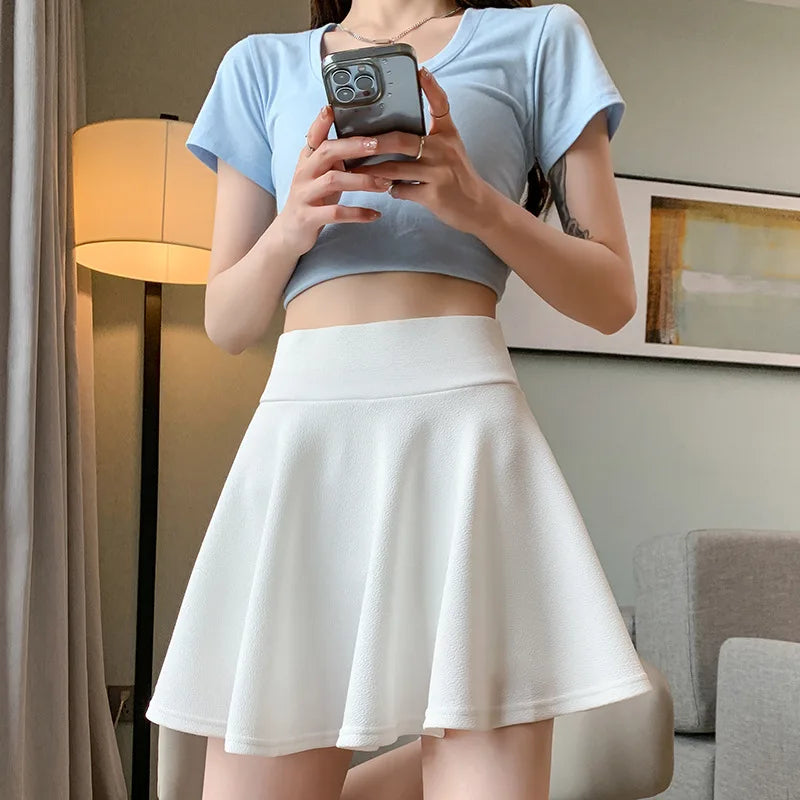 Summer Women's Skirts Fashion Sexy Mini Elastic Pleated Sun Skirts For School Girl Uniform Korean Black High Waist Tennis Skirts-Dollar Bargains Online Shopping Australia