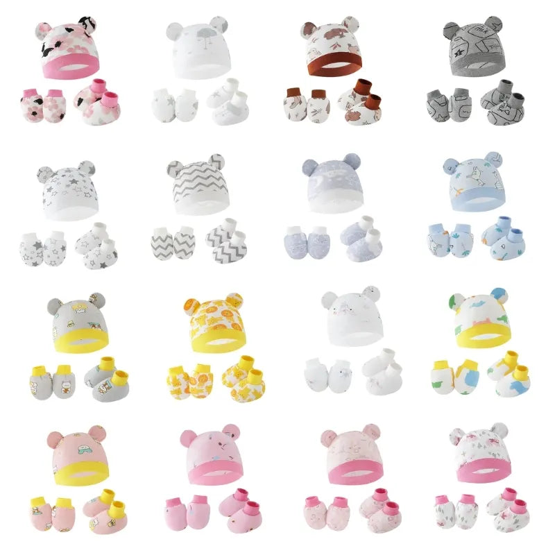3pcs/set Cotton Newborn Cap with Anti Scratch Mittens and Foot Cover Infant Warm Headwear Baby Gloves with Socks Set-Dollar Bargains Online Shopping Australia