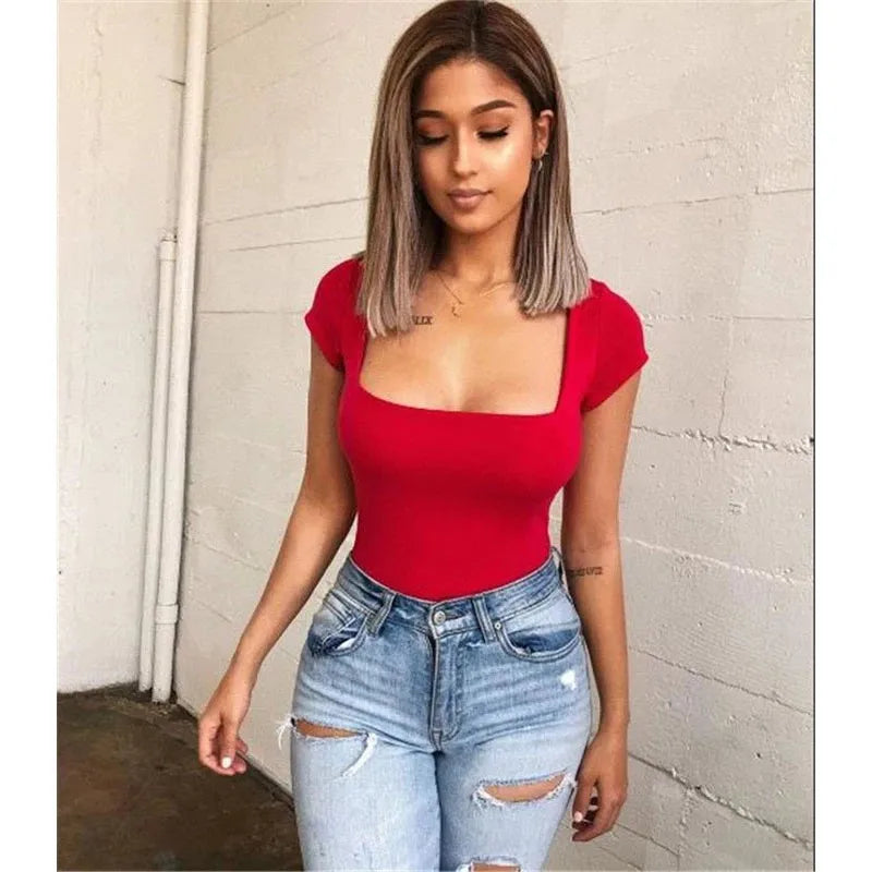 Casual Basic Black White Bodysuit Women Summer Short Sleeve Woman Body Top Cotton Bodycon Jumpsuit Romper Ladies-Dollar Bargains Online Shopping Australia