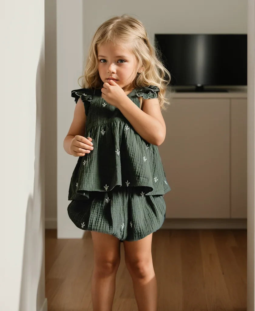 Summer Baby Girl Clothes Sets Organic Cotton Embroidery Infant Baby Girl Clothing-Dollar Bargains Online Shopping Australia