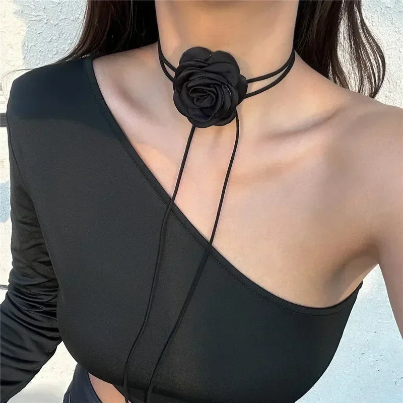 Rose Flower Clavicle Chain Necklace for Women 4 Colors Gothic Ladies Korean Fashion Adjustable Sexy Rope Choker Y2K Accessories-Dollar Bargains Online Shopping Australia