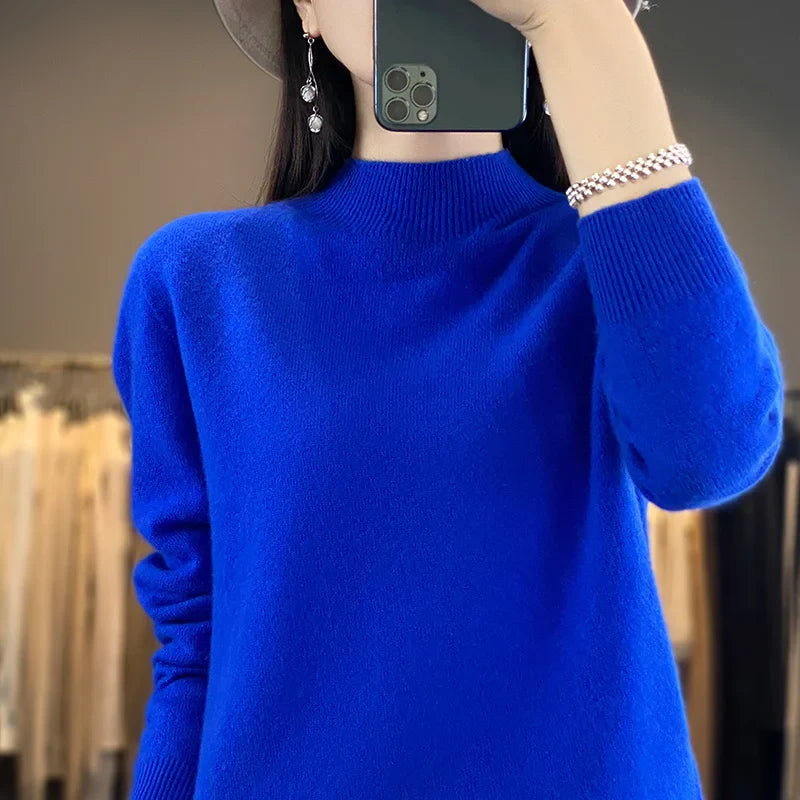 Wool Sweater Women's Loose Half Turtleneck Pullover Simple Top-Dollar Bargains Online Shopping Australia