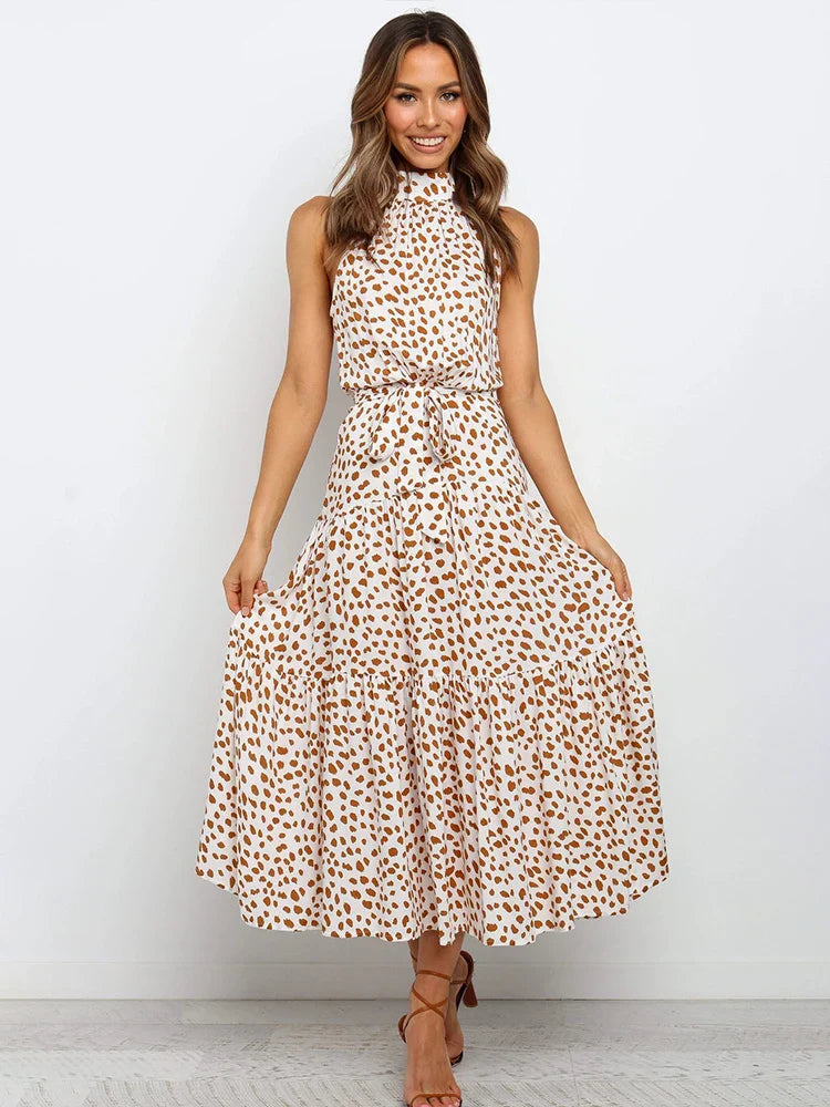Summer Long Dress Polka Dot Casual Dresses Black Sexy Halter Strapless Sundress-Dollar Bargains Online Shopping Australia