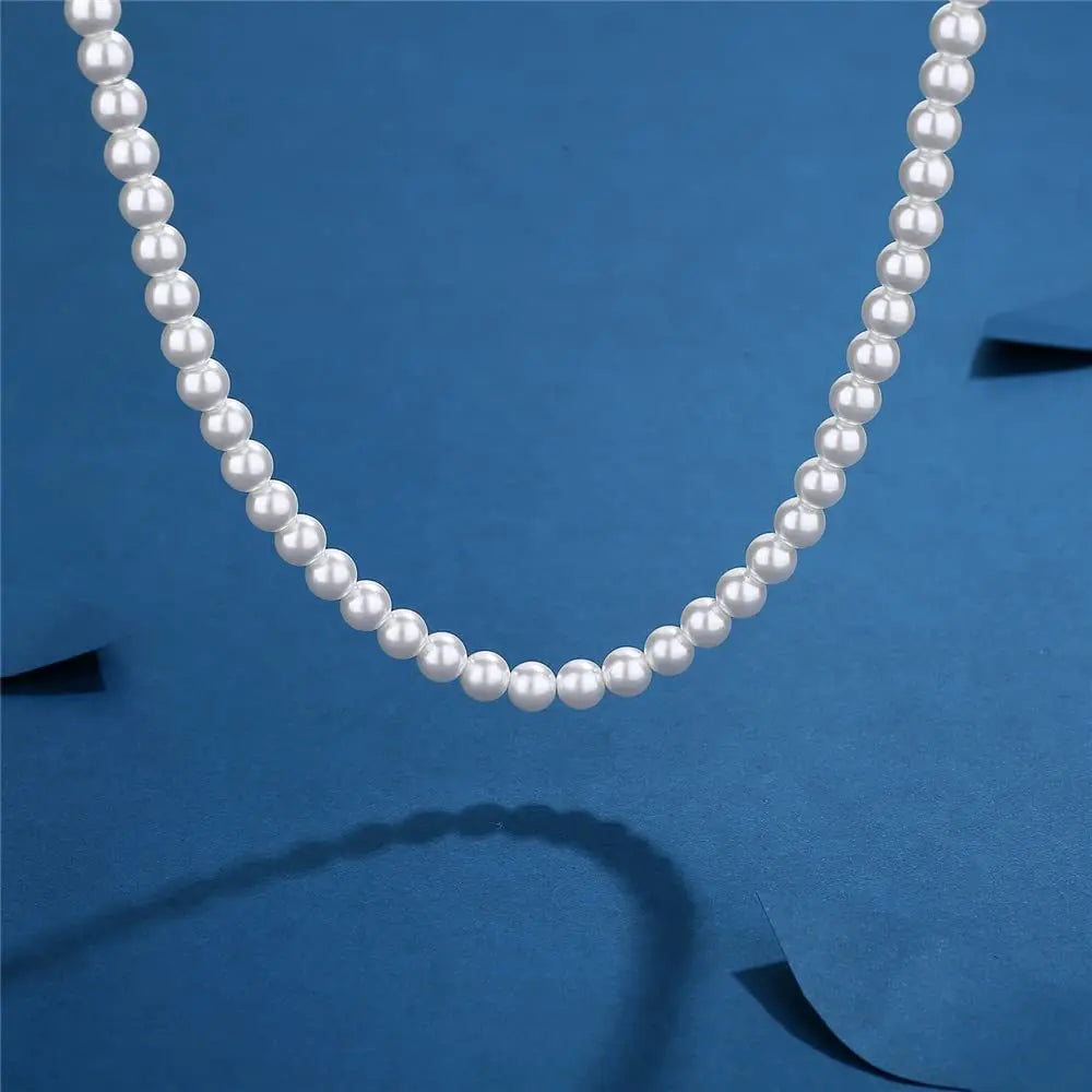 Pearl Necklace Men Simple Handmade Strand Bead Necklace  Men Jewelry