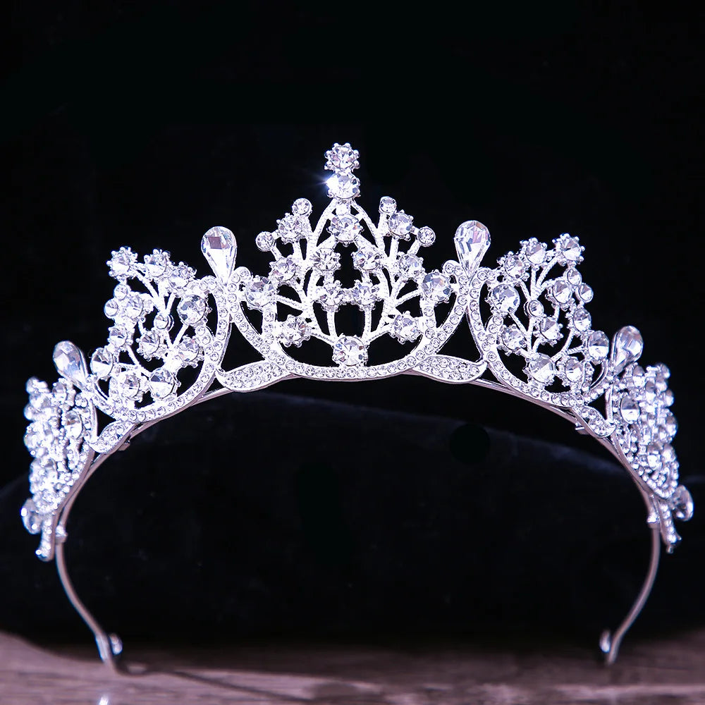 Luxury White Crystal Crown Hair Accessories Tiara Women Wedding Rhinestone Bridal Silver Color Crown Hair Jewelry