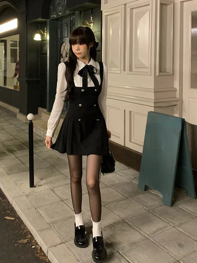 Two Dress Women Slim Chic Long Sleeve Bow Casual Y2k Mini Dress Female Korean Fashion Elegant Short Party Dress-Dollar Bargains Online Shopping Australia