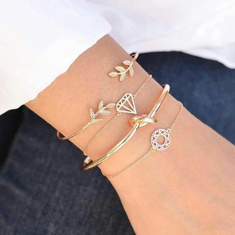 4pcs Punk Curb Cuban Chain Bracelets Set for Women Simple Thick Gold Color Charm Bracelets Fashion Jewelry Accessories New-Dollar Bargains Online Shopping Australia