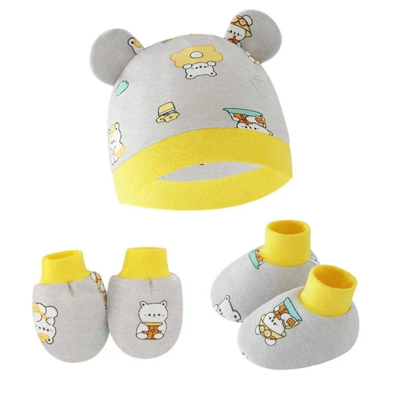 3pcs/set Cotton Newborn Cap with Anti Scratch Mittens and Foot Cover Infant Warm Headwear Baby Gloves with Socks Set-Dollar Bargains Online Shopping Australia