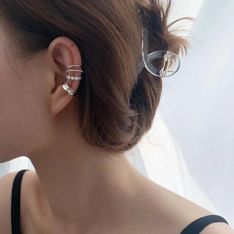 925 Stamp Silver Zirconia Pearl Clip On Earrings for Women Geometric Ear Cuff Girl Jewelry