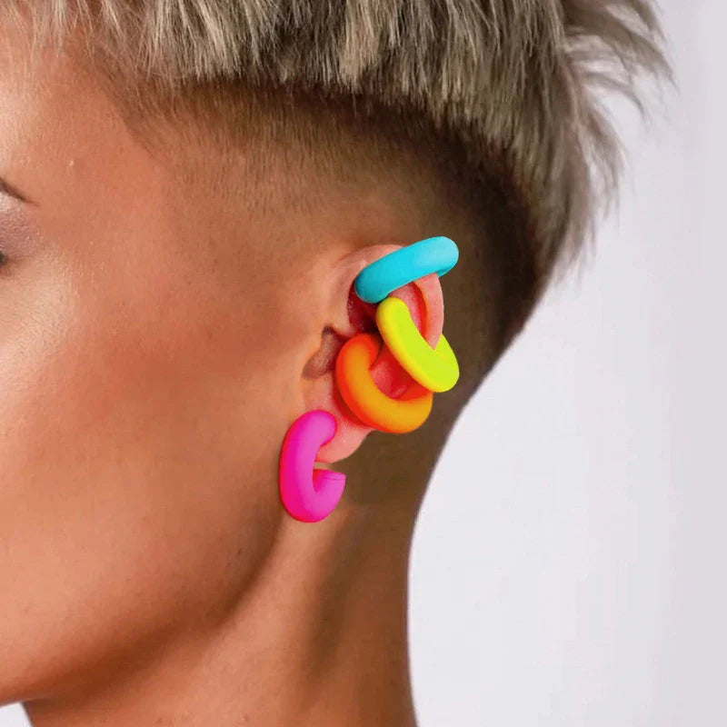 Round Circle Clip Earrings For Women C Shape Acrylic Red Blue Black Pink No Pierced Cartilage Lightweight Ear Cuff-Dollar Bargains Online Shopping Australia