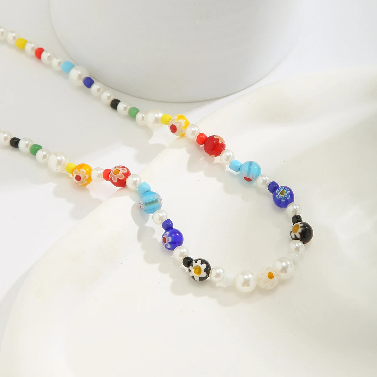 Imitation Pearl and Colorful Beads Short Choker Necklace for Men Trendy Beaded Chains