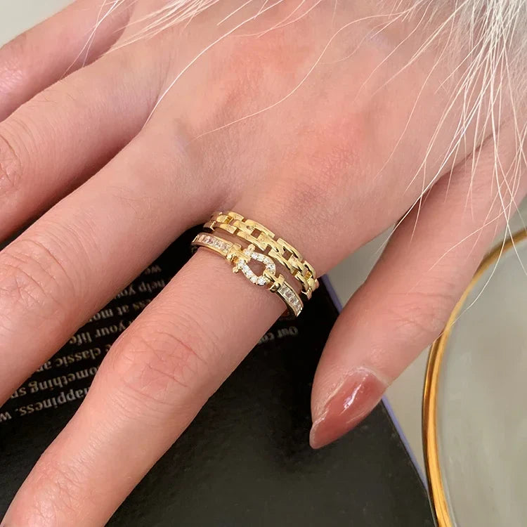 14K gold plated 2023 Korean new fashion jewelry double-layer zircon cross ring elegant women's opening daily work accessories-Dollar Bargains Online Shopping Australia