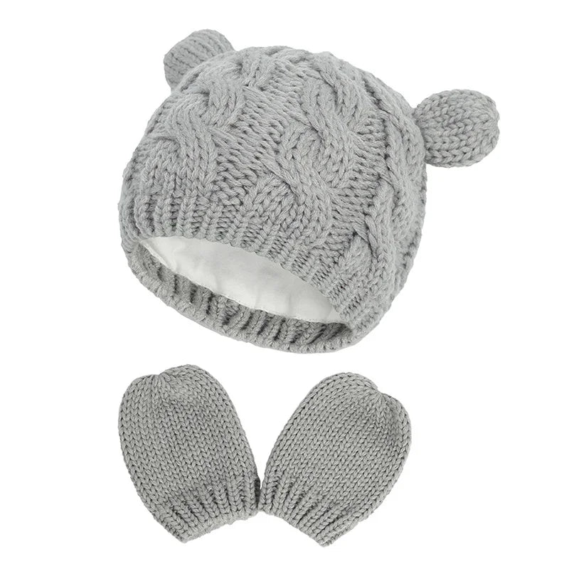 2 PCS Pure Color Baby Kids Girls Boys Winter Warm Knit Hat 2021 New Cute Glove Lovely Beanie Cap Set 0-18 Month-Dollar Bargains Online Shopping Australia
