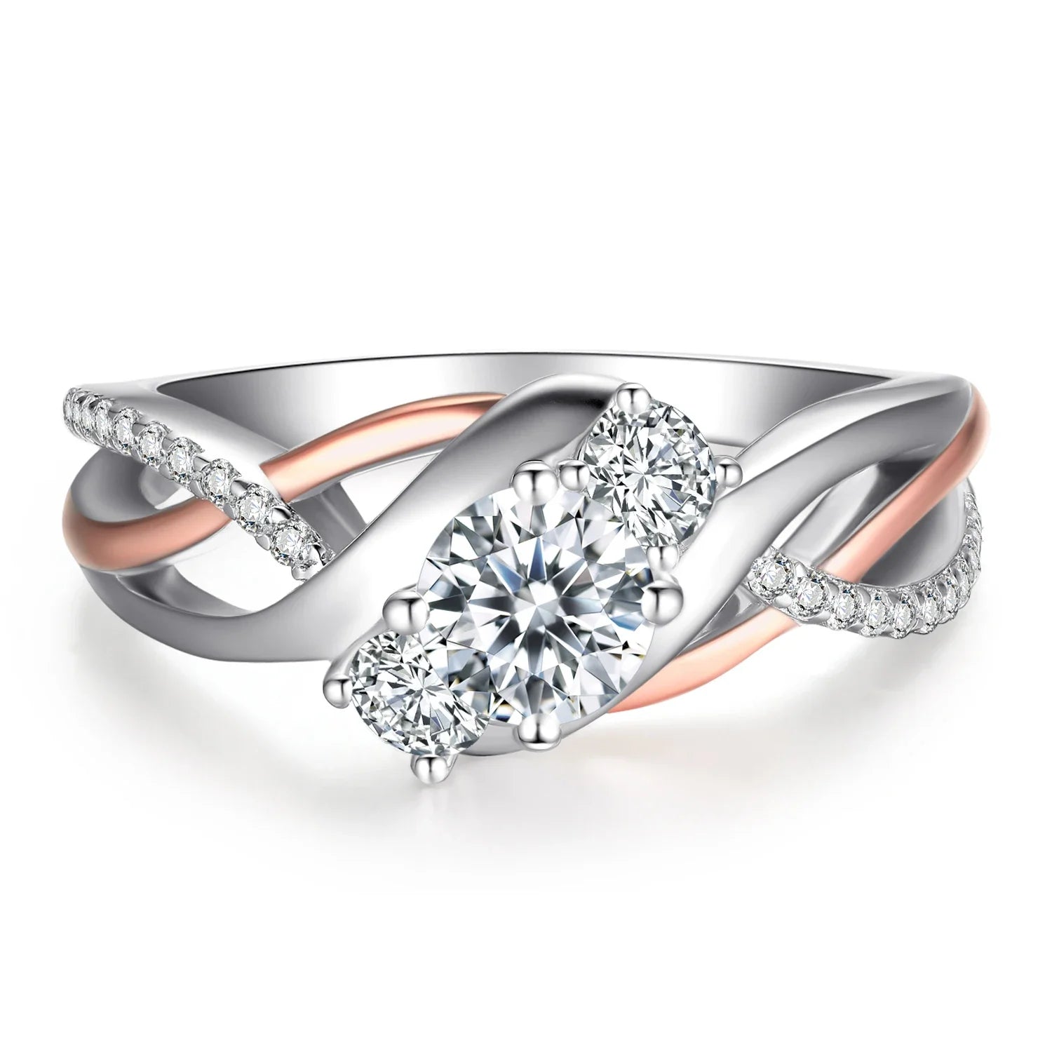 Solid 925 Sterling Silver Wedding Engagement Ring for Woman 3 Stone Simulated Diamond Gold Infinity Ring