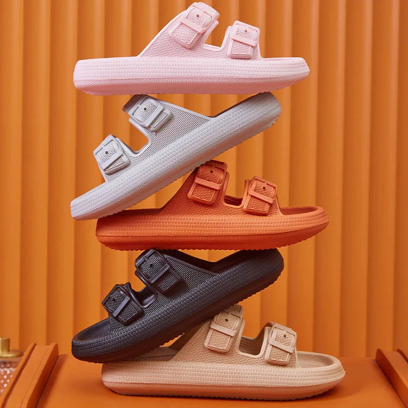 Thick Platform Cloud Slippers Women Fashion Buckle Soft Sole Pillow Slides Sandals Woman Beach Non-Slip Flip Flops-Dollar Bargains Online Shopping Australia