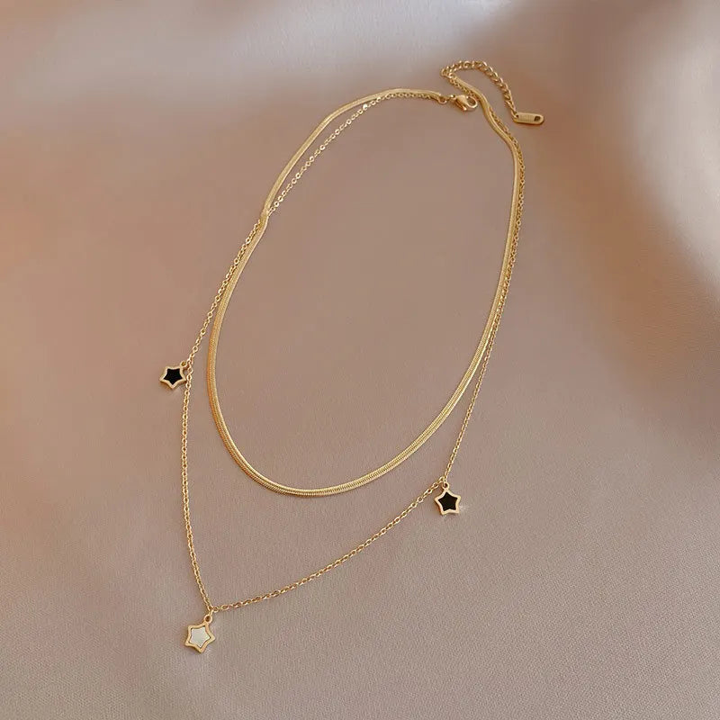 DIEYURO 316L Stainless Steel Multilayer Chain Star Charm Necklace Bracelet For Women New Trend Jewelry Set Girls Party Gifts-Dollar Bargains Online Shopping Australia