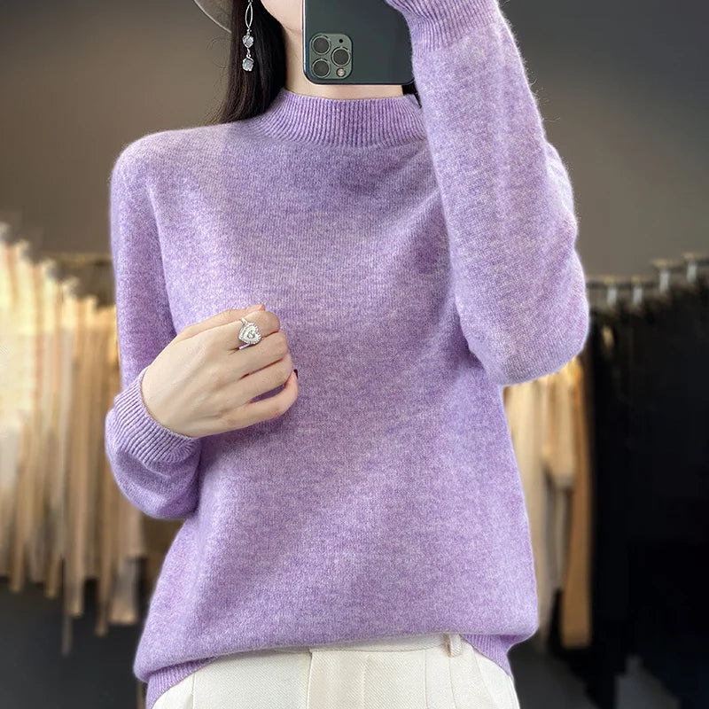 Wool Sweater Women's Loose Half Turtleneck Pullover Simple Top-Dollar Bargains Online Shopping Australia