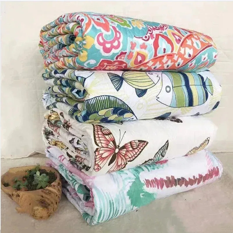 Bedspread Set Washed Cotton Bed Cover Pillowcase Summer Quilt Twin Queen Coverlet Single Double Bed Sheet Printed Blanket