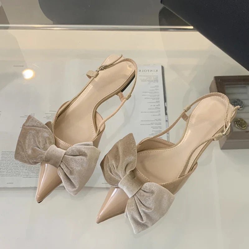 Design Big Butterfly Knot Women Flat Mules Sandals Cozy Patent Leather Pointed Toe Back Strap Shoes-Dollar Bargains Online Shopping Australia