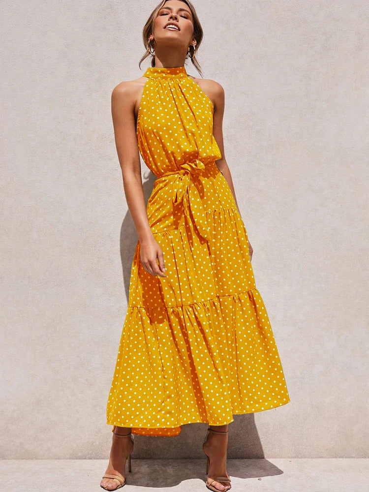 Summer Long Dress Polka Dot Casual Dresses Black Sexy Halter Strapless Sundress-Dollar Bargains Online Shopping Australia