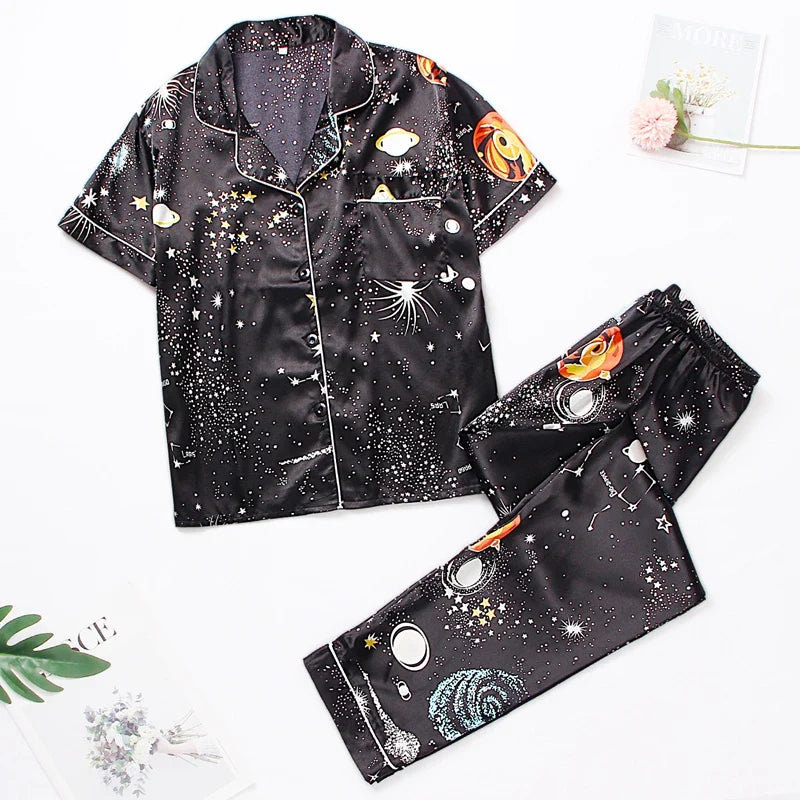 women Silk Satin pyjamas set Long sleeve Shirt with Trouser Sleepwear Loungewear Female Pyjamas Suits-Dollar Bargains Online Shopping Australia