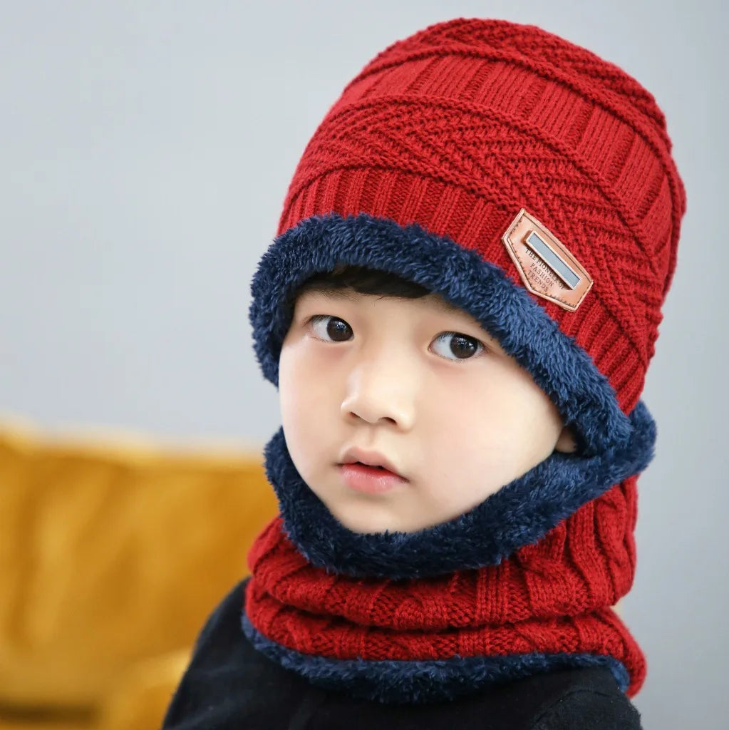 Winter Hat Scarf and Gloves Set Plush Warmer Children Knitted Hat Baby Boys Beanies Cap Neck Scarf Glove Suit For Kids Accessori-Dollar Bargains Online Shopping Australia