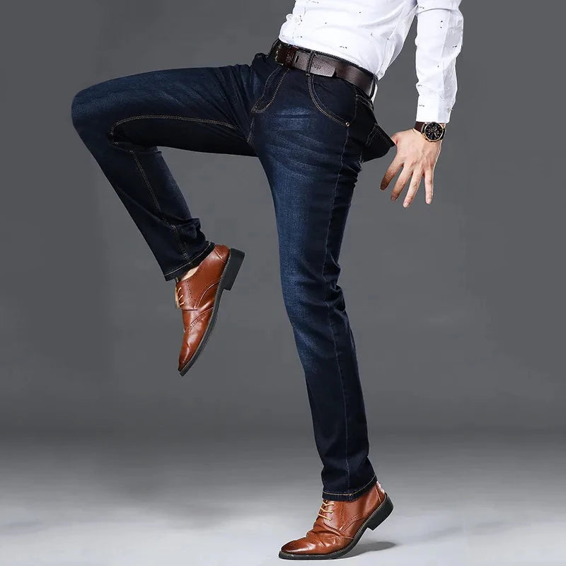 Classic Men's Large Size Jeans Fashion Business Casual Stretch Slim Black Blue Men's Brand Pants